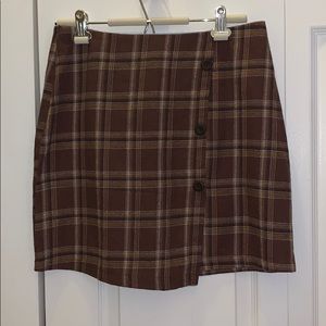 SHEIN Brown Button Front Plaid Skirt